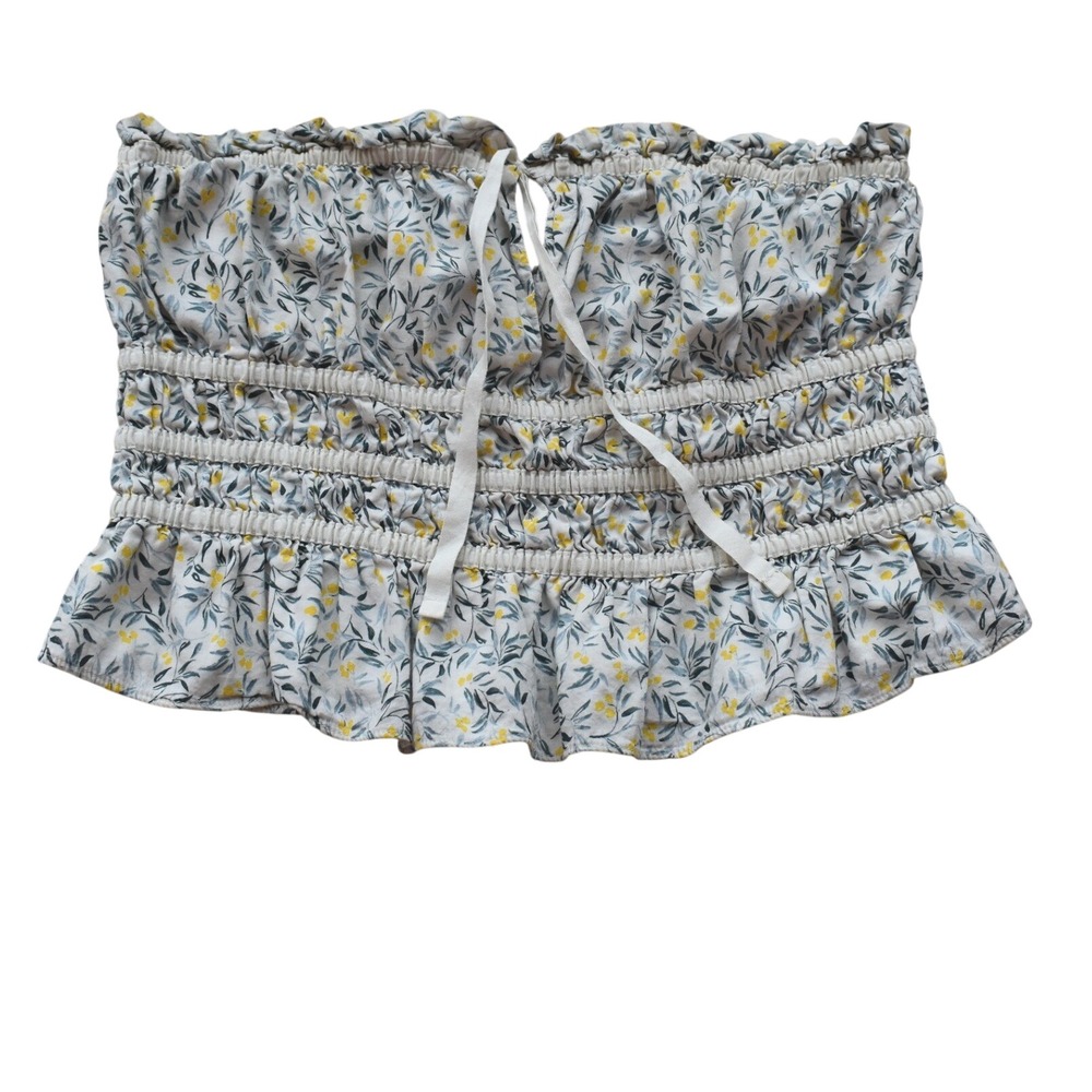 H&M woman Tube Top Yellow Floral Size Large Cottage Core Modern Prairie Country